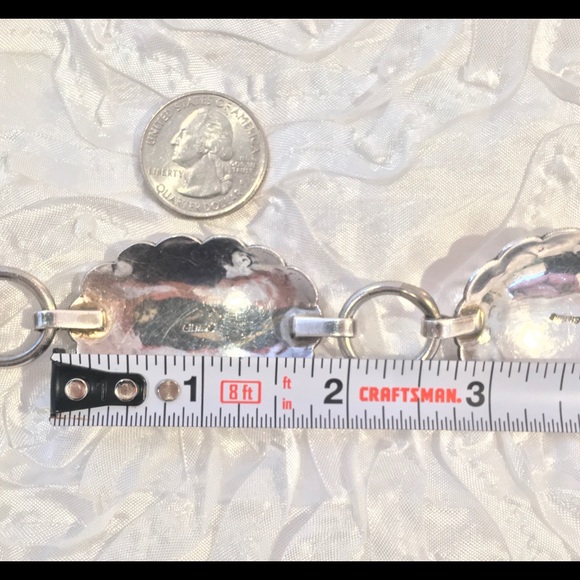 Vintage Navajo Handmade Concho Stamped Sterling Silver Malachite Belt Med Adjust - Picture 12 of 15